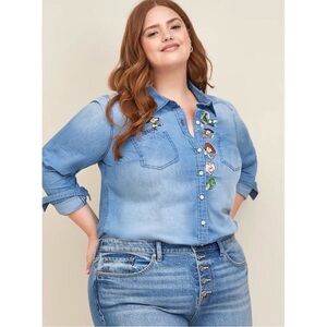Disney Pixar Toy Story Button Down Top - Chambray Denim Toy Story Light Wash 2XL